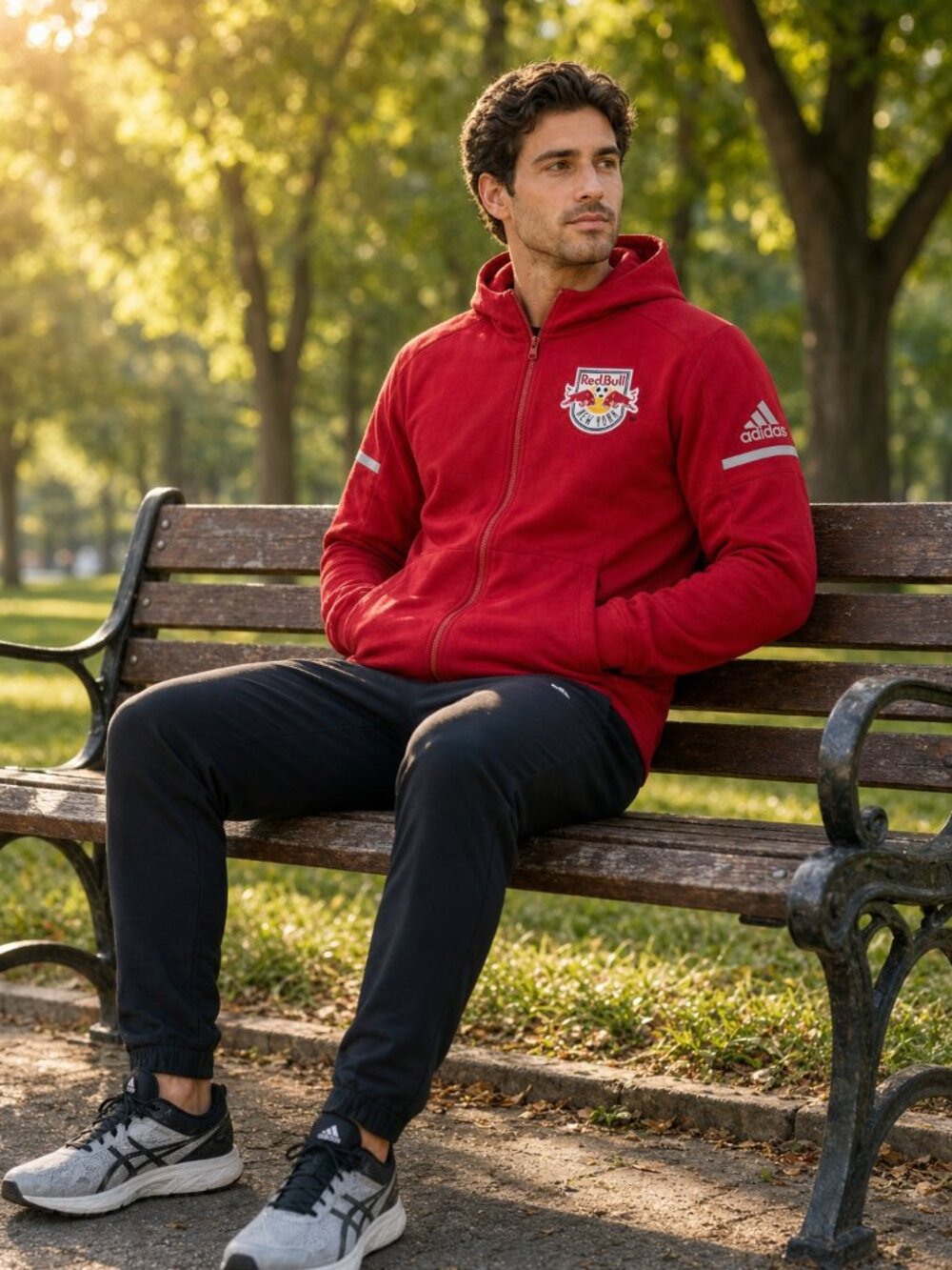 Adidas Red Bull Men Red Full Zip Jacket Soft Park Bench Soft Casual Softly US XS